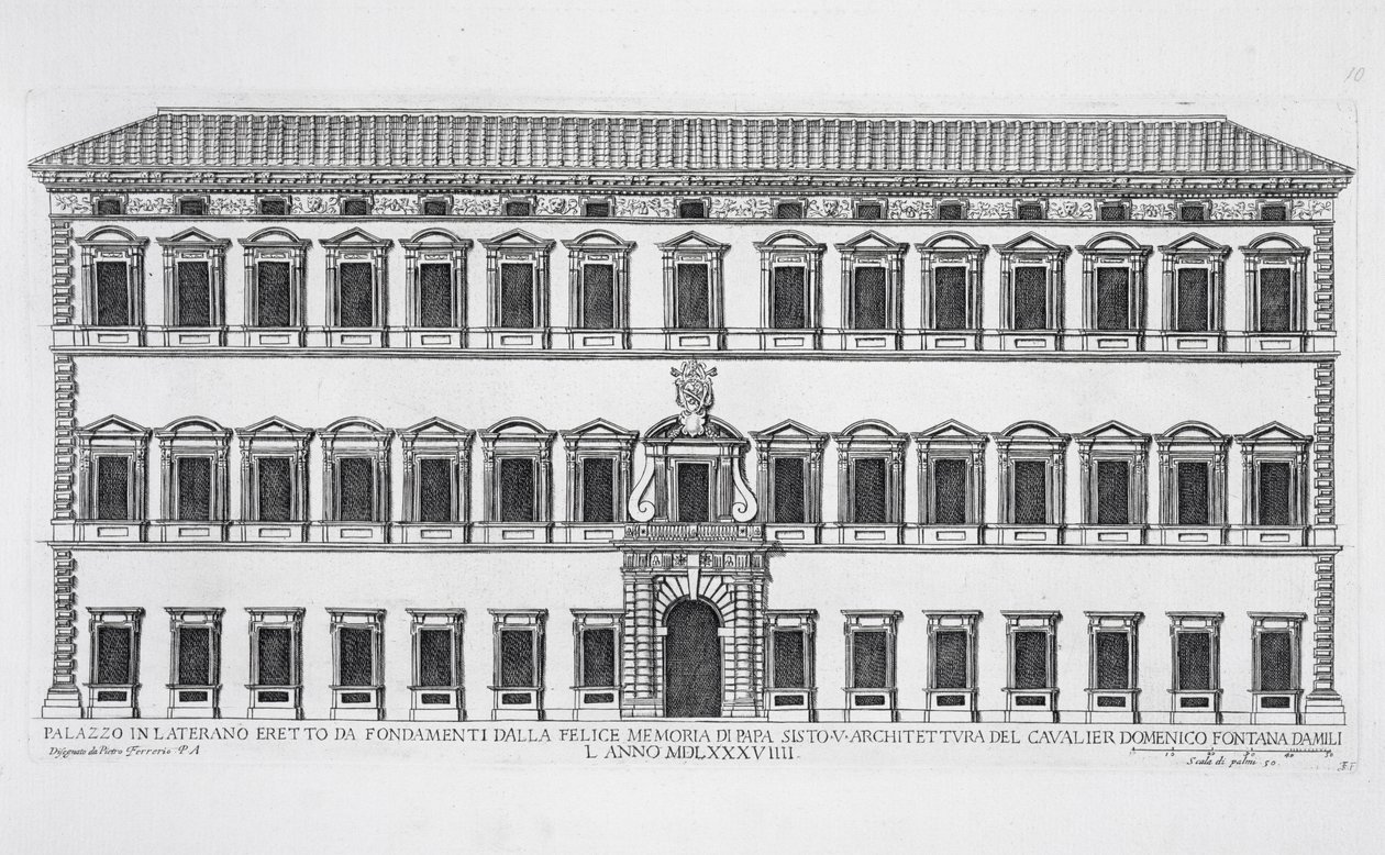Vue de la façade du Palais du Latran, Rome, commandé par le Pape Sixte V et conçu par Domenico Fontana en 1589 - Pietro Ferrerio