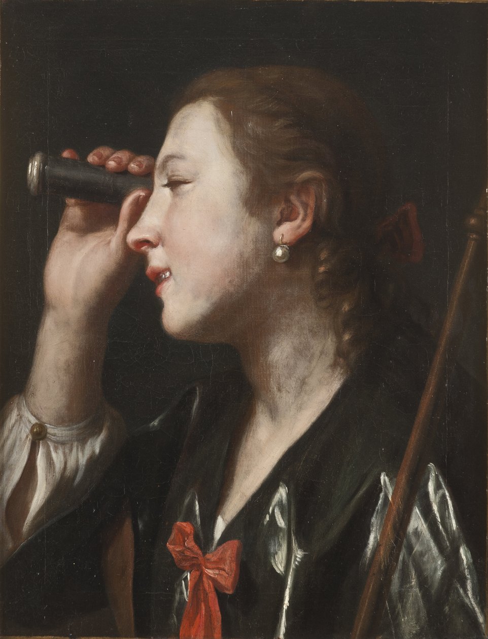 Fille regardant à travers un télescope - Pietro Antonio Rotari