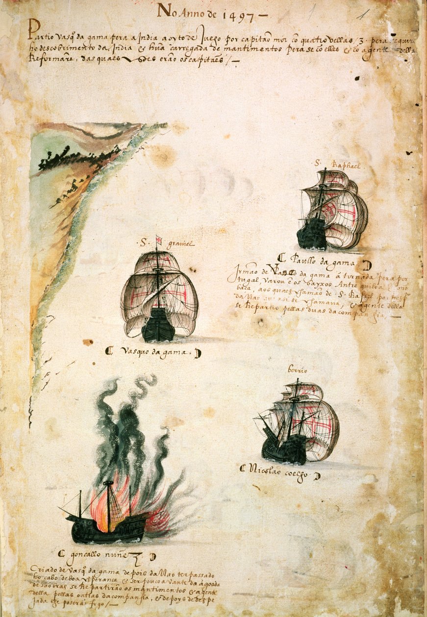 Départ de Vasco da Gama (vers 1469-1524) en 1497, extrait du 