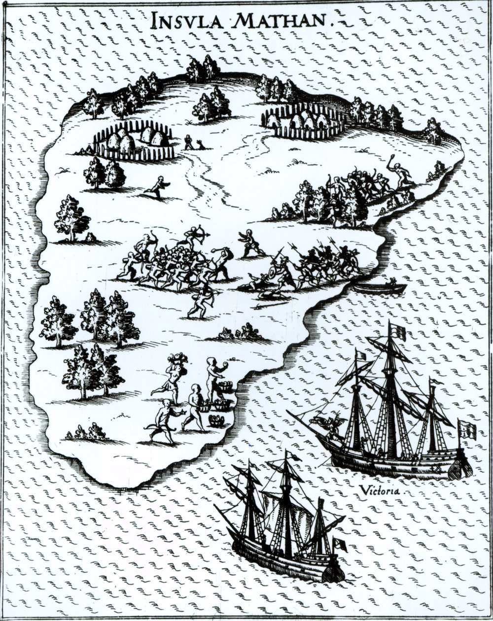 Ferdinand Magellan (c.1480-1521) combattant les indigènes sur l
