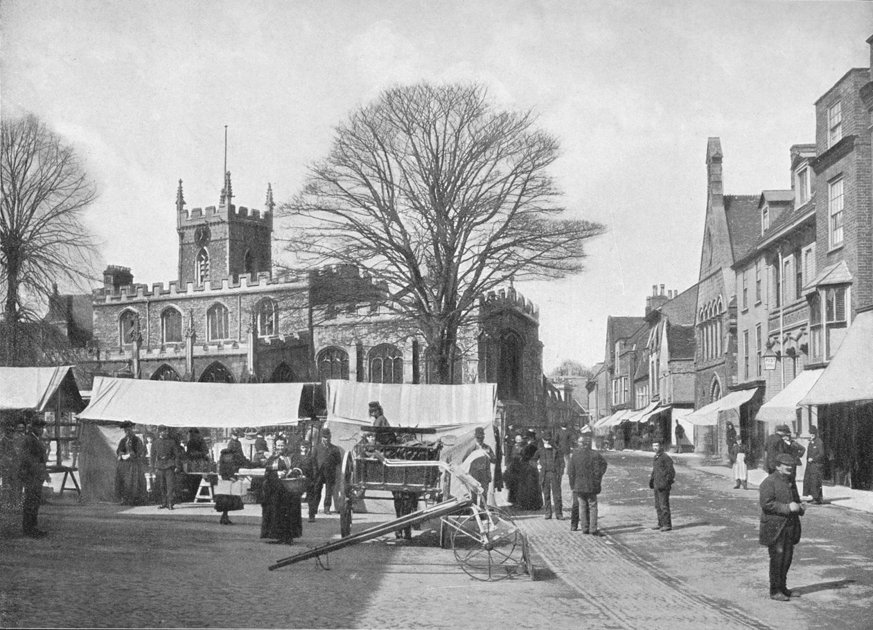 Place du marché, Huntingdon, vers 1896 - Poulton and Co