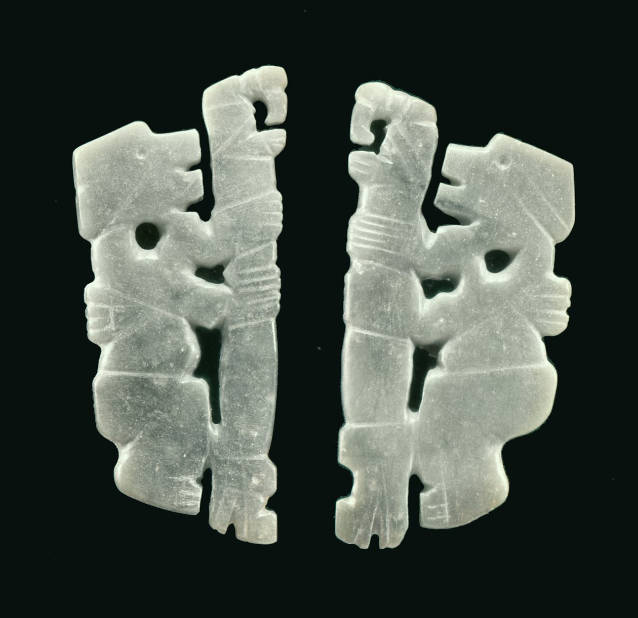 Paire de figures portant des bâtons, de Guacimo, région de Linea Vieja - Pre Columbian Pre Columbian