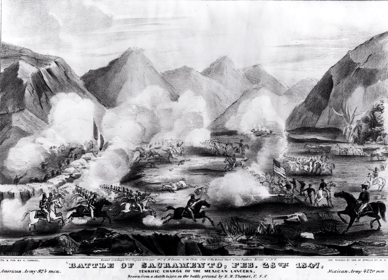 Bataille de Sacramento : Charge terrible des lanciers mexicains, 28 février 1847, gravé et publié par Nathanial Currier, 1847 - R. Telfer