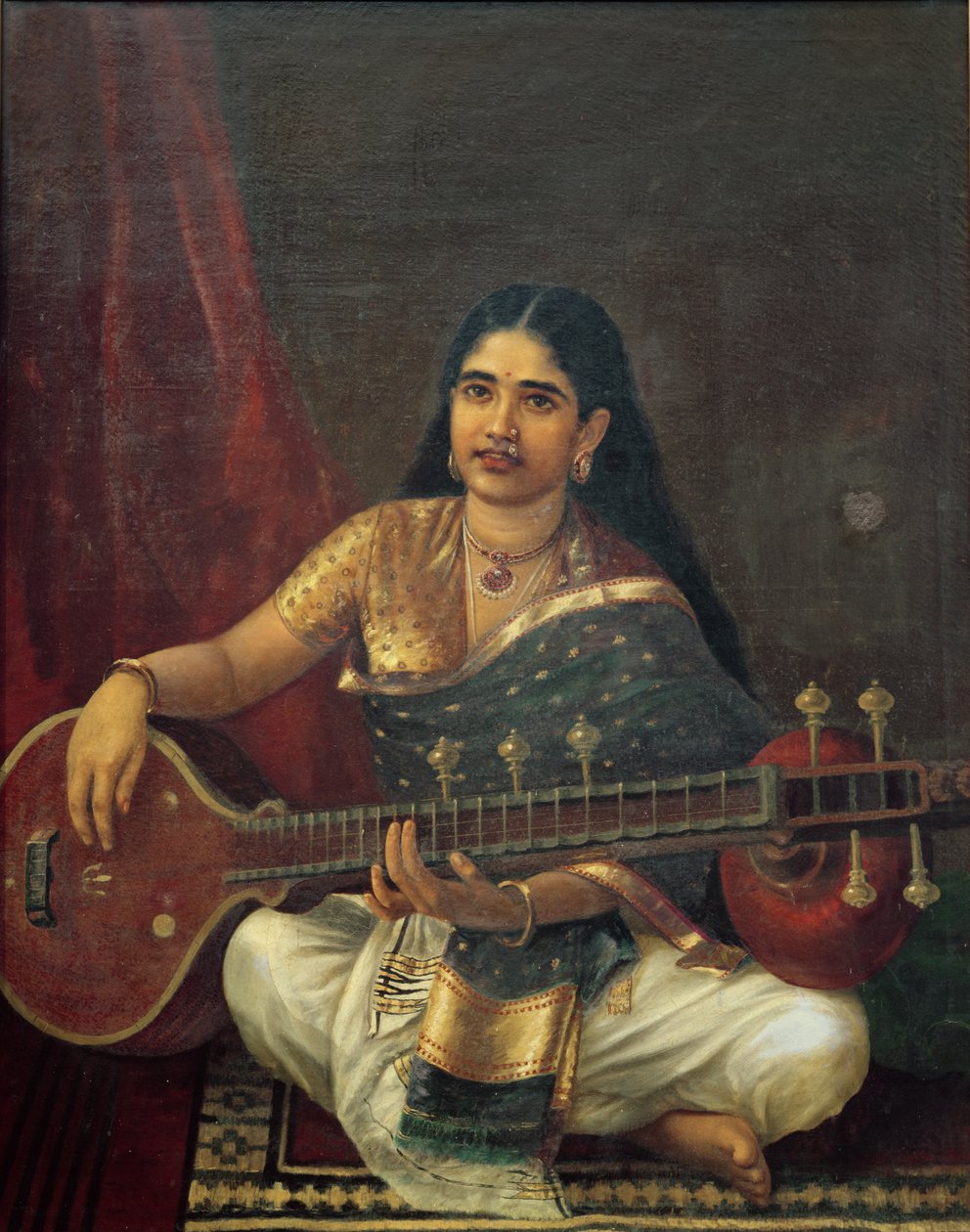Jeune femme avec une veena - Raja Ravi Varma