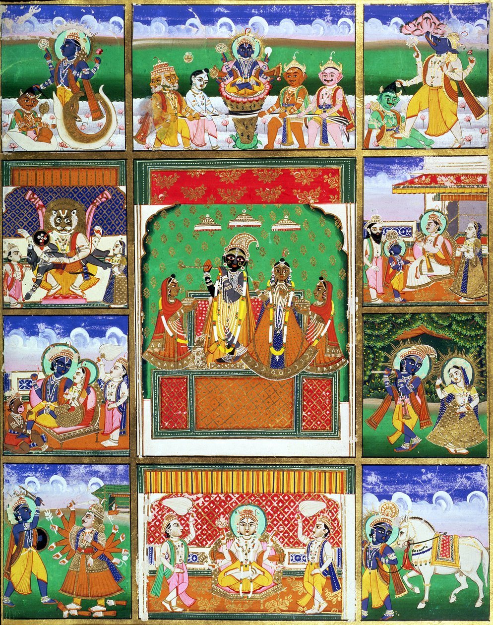 Vishnu au centre de ses dix avatars, Jaipur, Rajasthan - Rajput School