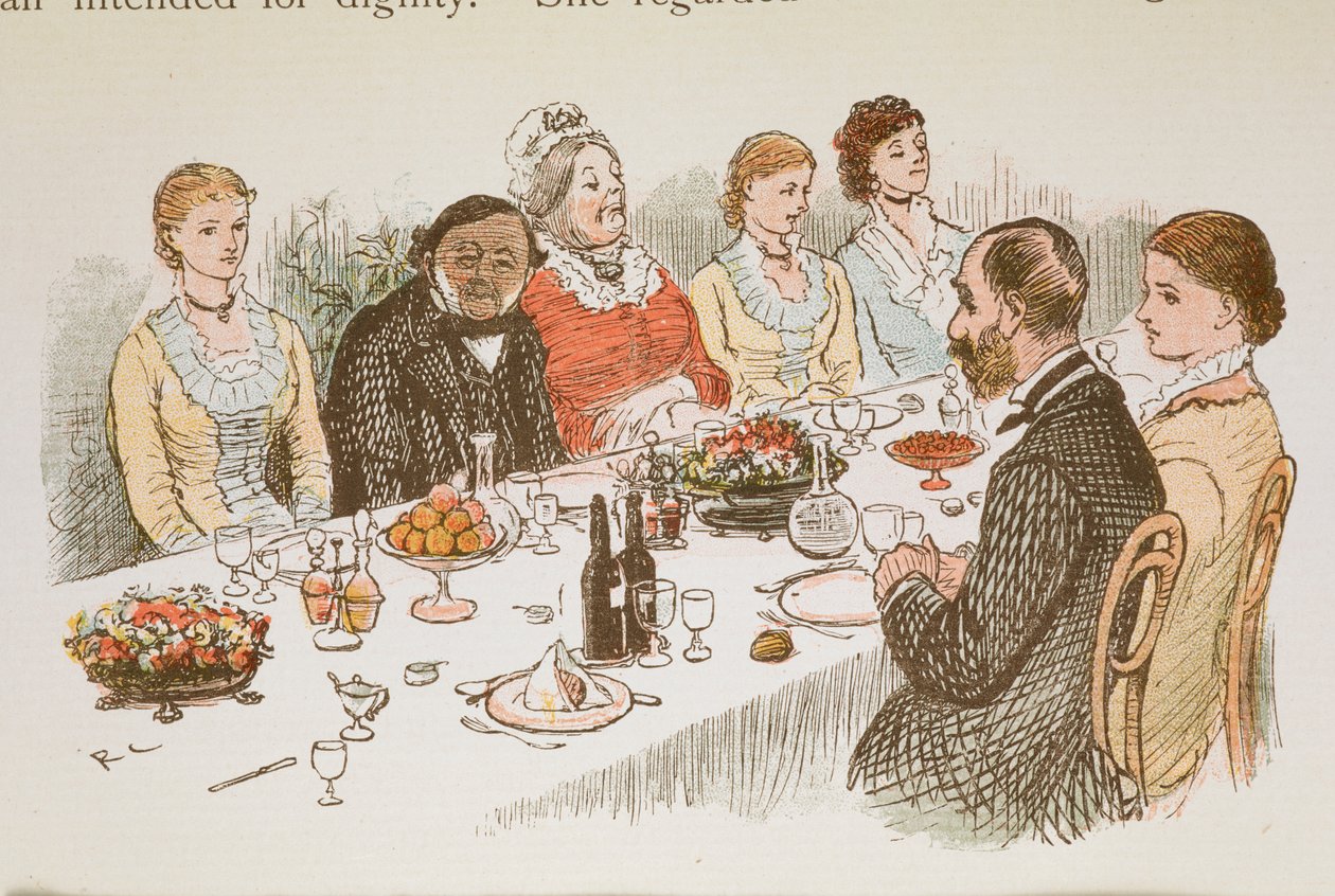 Personnes assises à une table à manger. - Randolph Caldecott