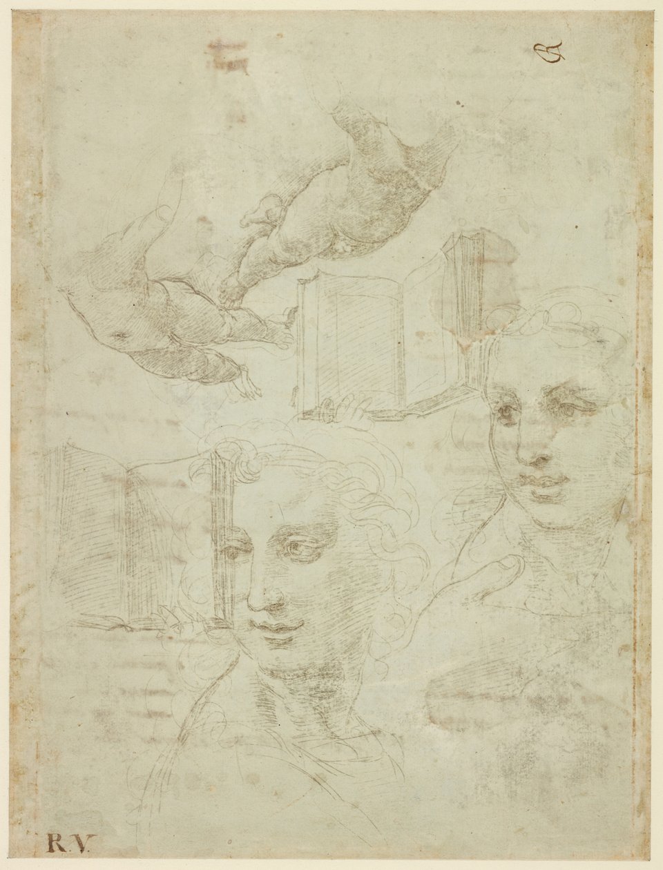 Recto : Deux têtes et autres études. Verso : Brouillon du sonnet "Come non podde dir" - Raffaello Sanzio Raphael