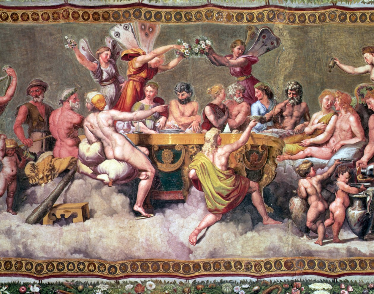 Le Banquet des dieux, peinture de plafond de la Cour et du Mariage de Cupidon et Psyché (détail) - Raffaello Sanzio Raphael