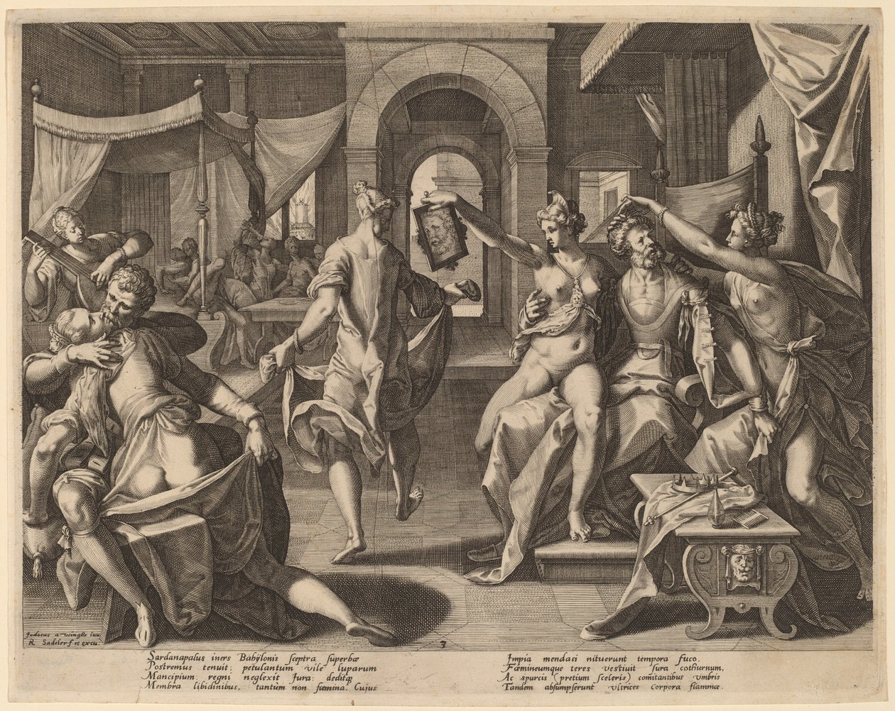 Sardanapale parmi les concubines, 1589 - Raphael Sadeler