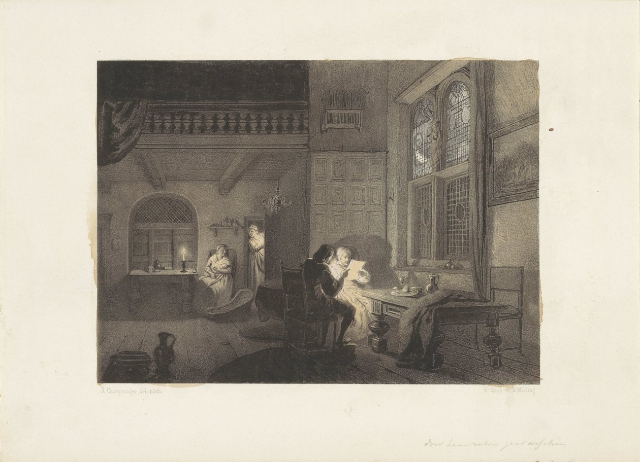 Intérieur avec des figures à la lumière des bougies - Reinier Craeyvanger