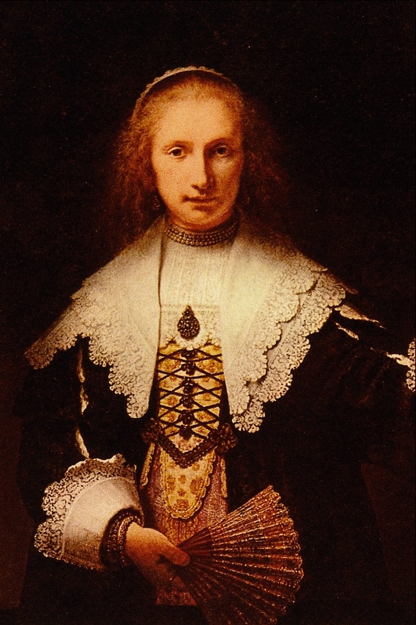 Dame avec un éventail - Rembrandt van Rijn