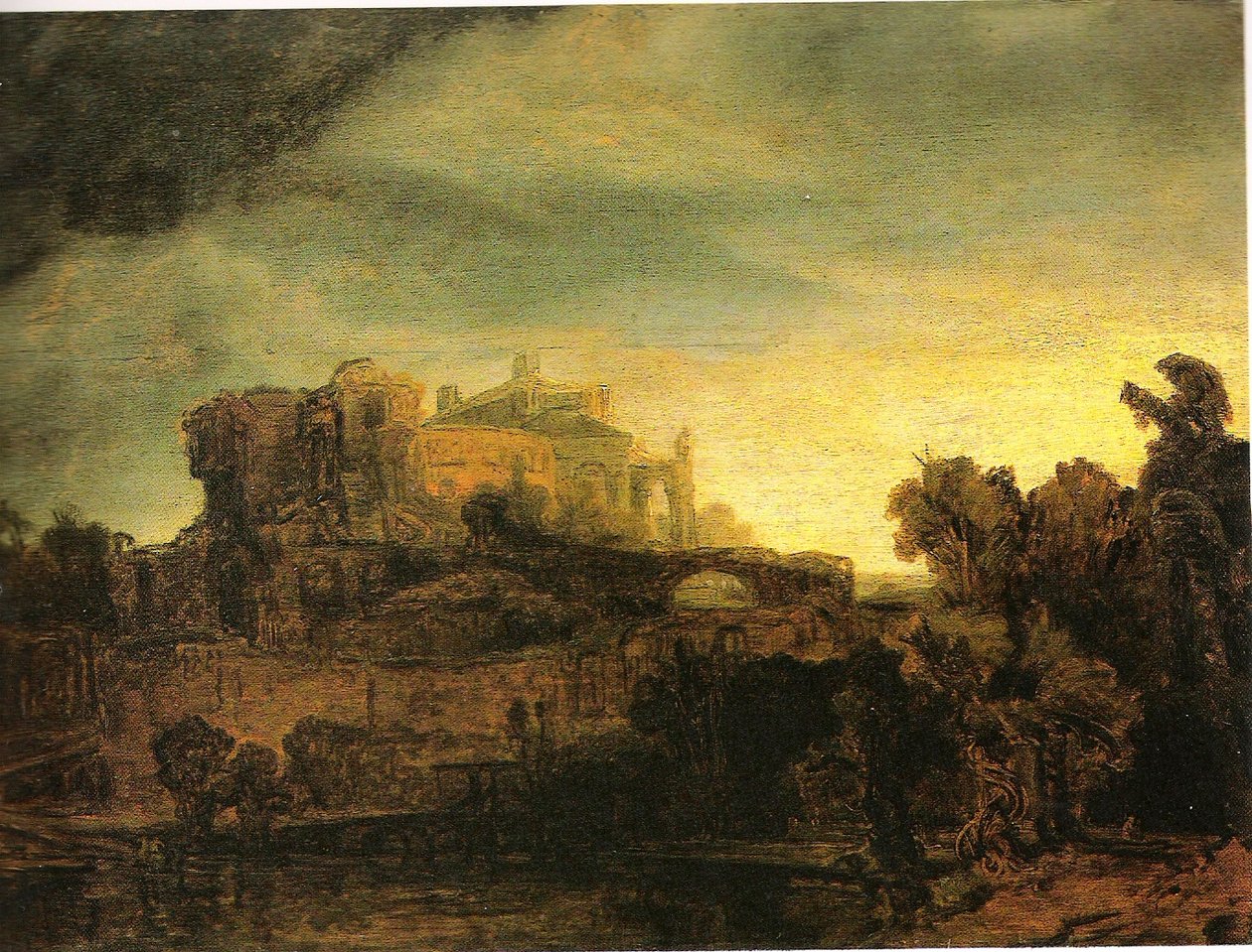 Paysage avec bâtiments - Rembrandt van Rijn