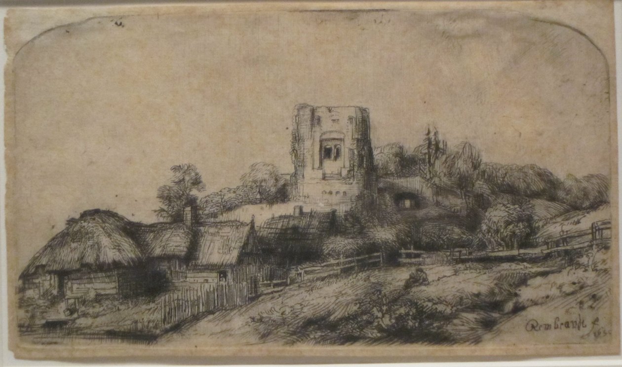 Paysage avec une tour carrée - Rembrandt