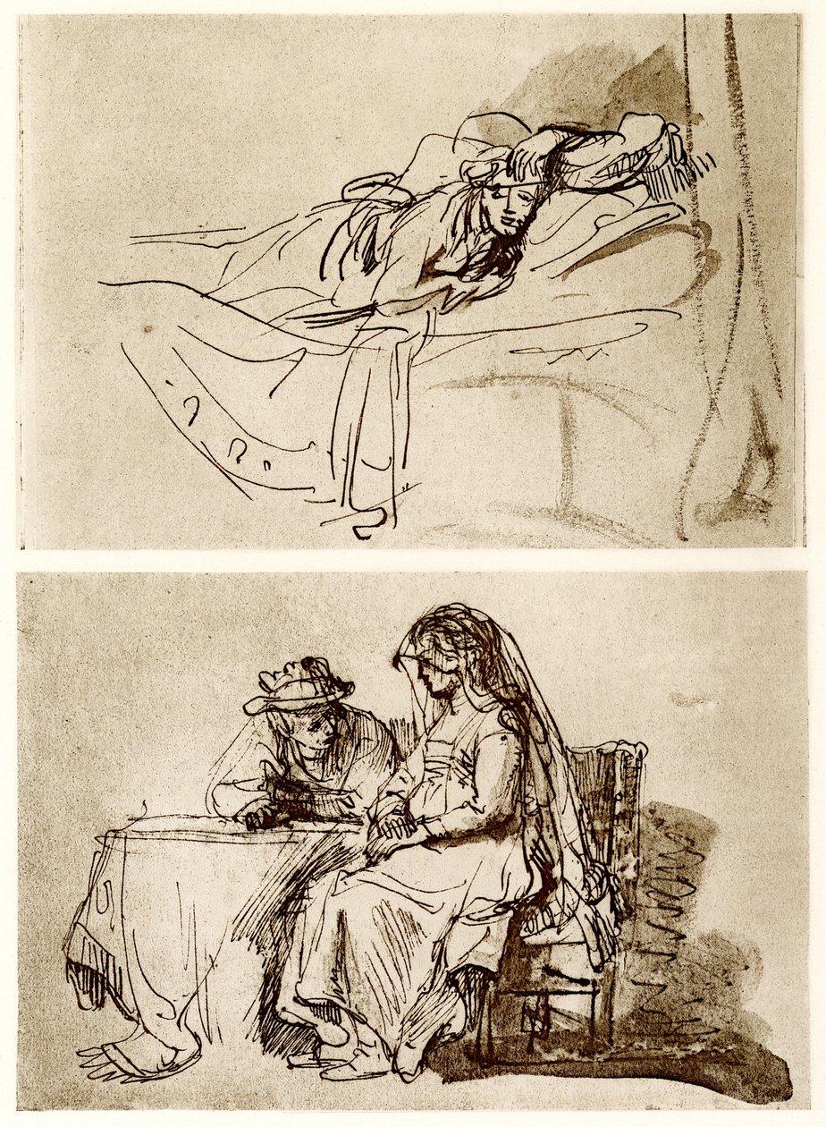 Femme allongée, La Conversation - Rembrandt van Rijn