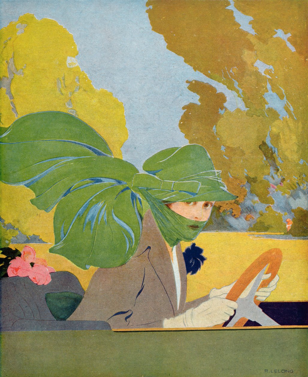 Marthe Chenal au volant de sa voiture, illustration du magazine 