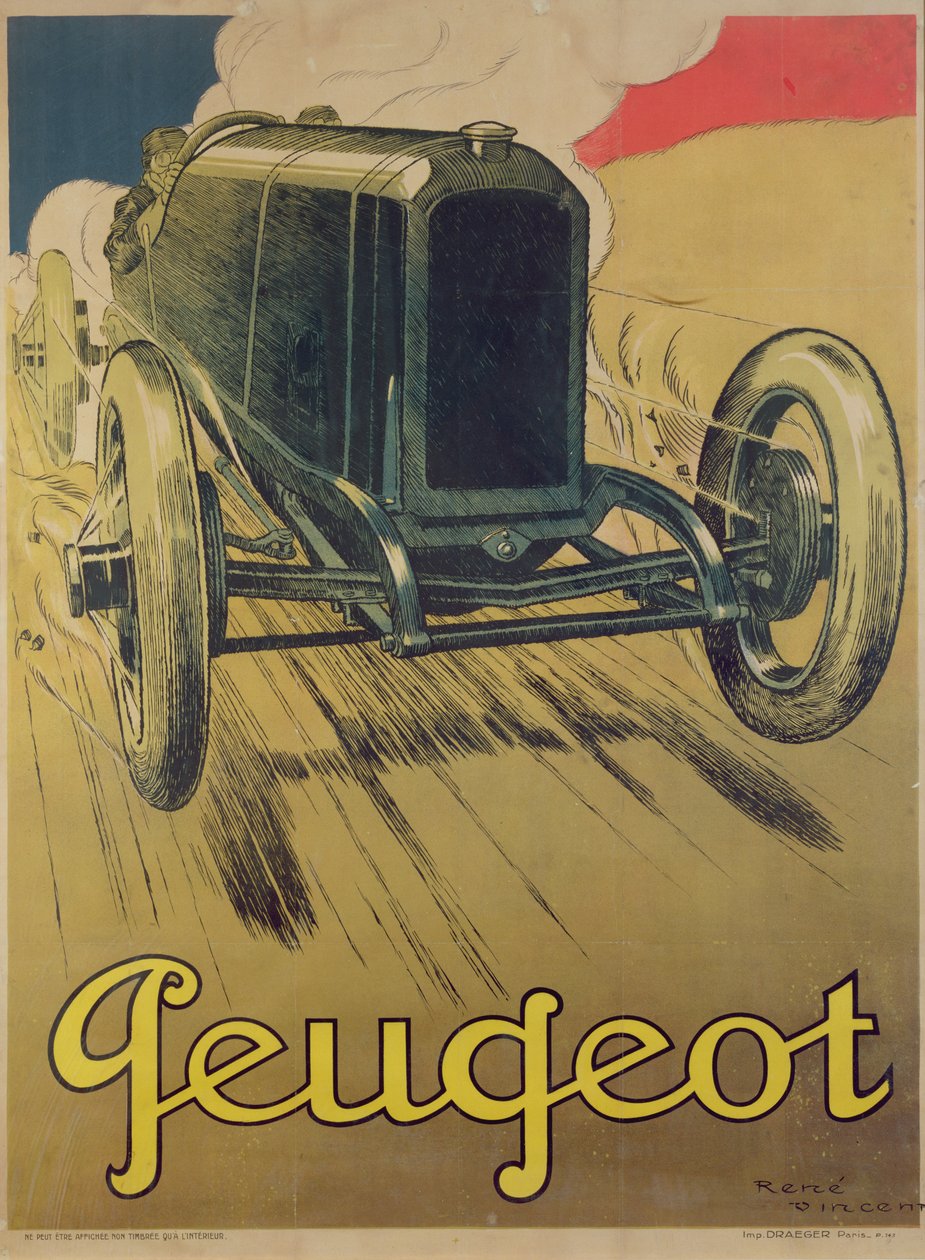 Affiche publicitaire pour une voiture de course Peugeot, c.1918 - Rene Vincent