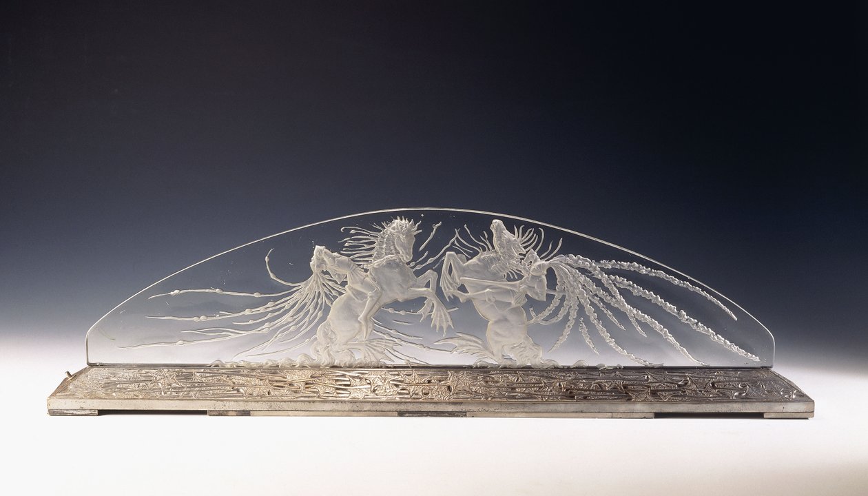 Deux Cavaliers; un luminaire en verre rare - Rene Jules Lalique
