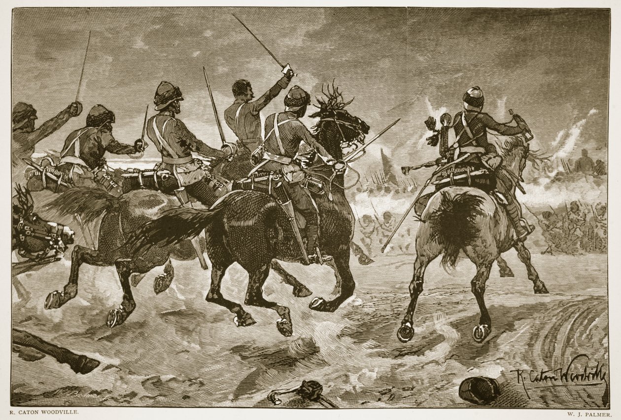 Mahsameh, scène de la guerre égyptienne de 1882, gravé par W.J. Palmer - Richard Caton Woodville