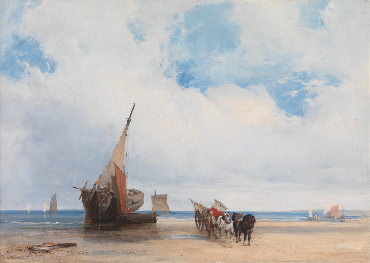 Navires échoués et une charrette, près de Trouville, France - Richard Parkes Bonington