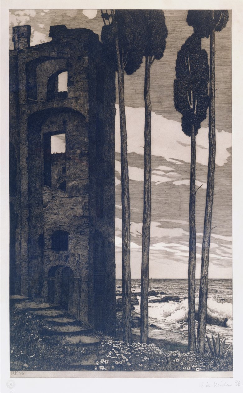Ruines au bord de la mer (eau-forte et aquatinte) - Richard Mueller