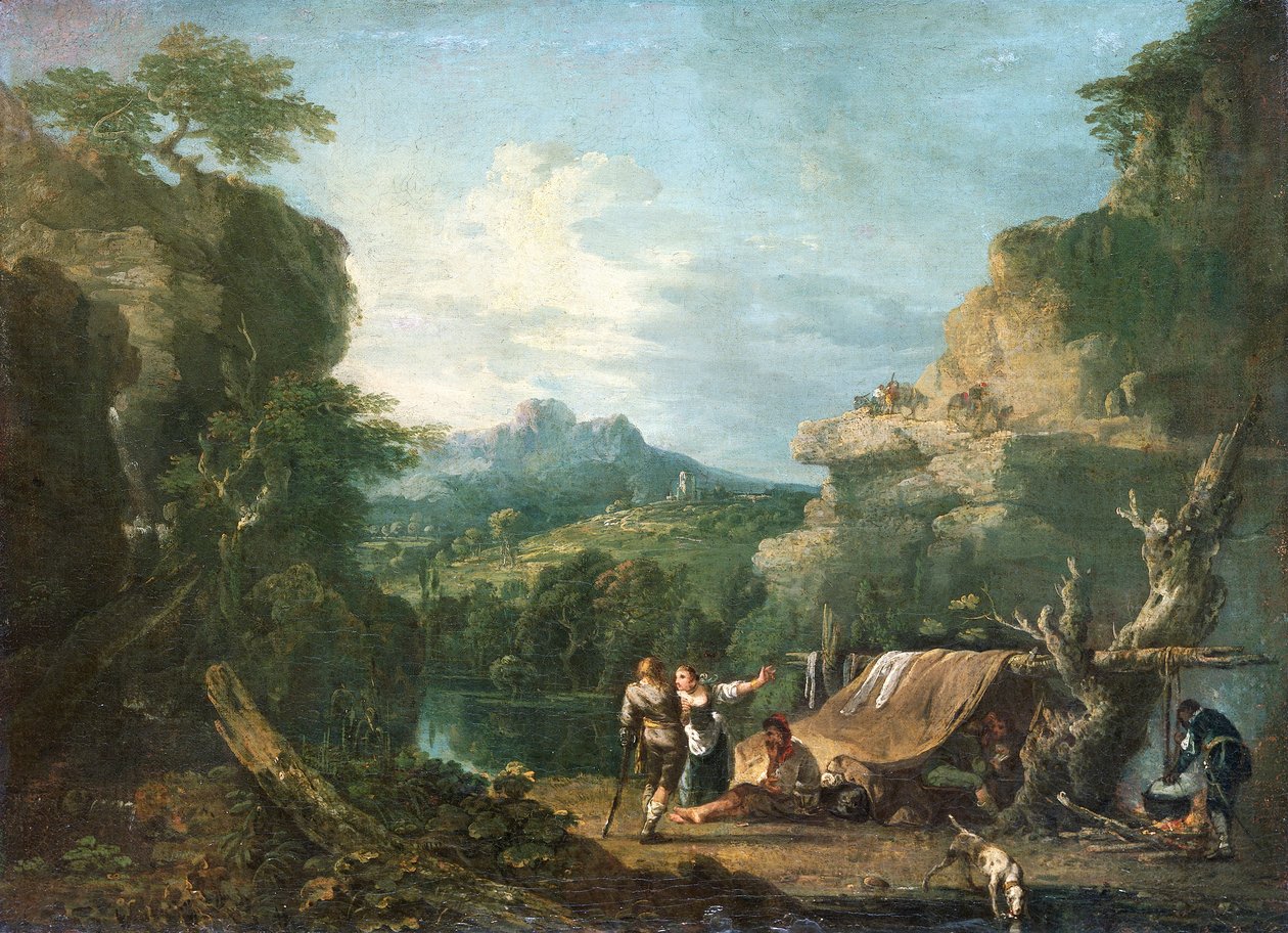 Paysage avec des bandits autour d