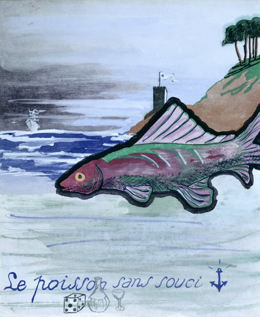 Le poisson sans souci, illustration pour la collection manuscrite de poèmes 
