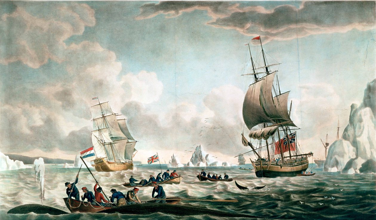 La pêche à la baleine dans le détroit de Davis, publiée par John et Josiah Boydell, 1789 - Robert Dodd