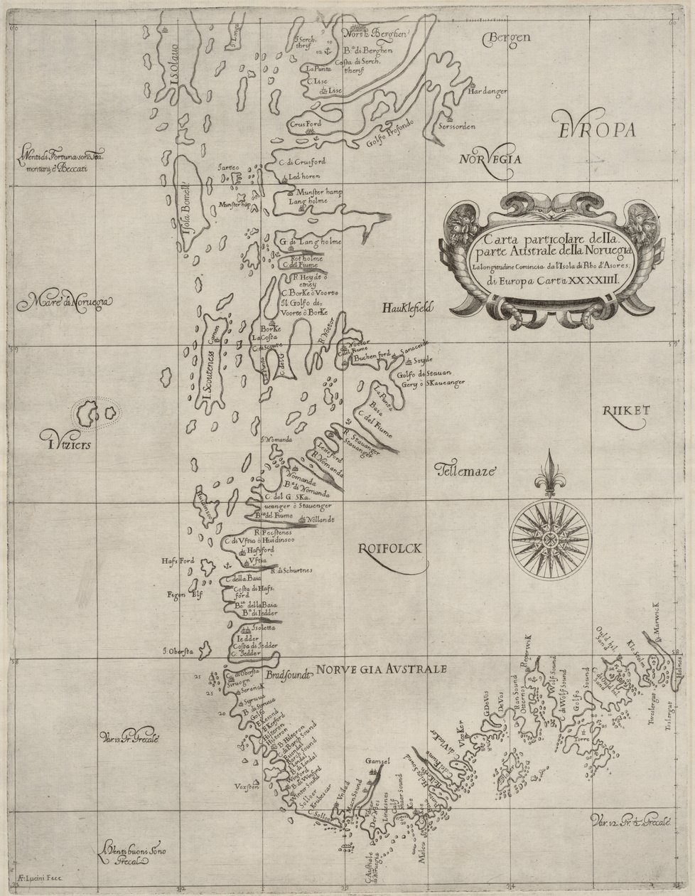 Carte de la collection de cartes de la Bibliothèque nationale. La carte a été publiée vers 1647 et montre le sud de la Norvège, la côte, la carte marine - Robert Dudley