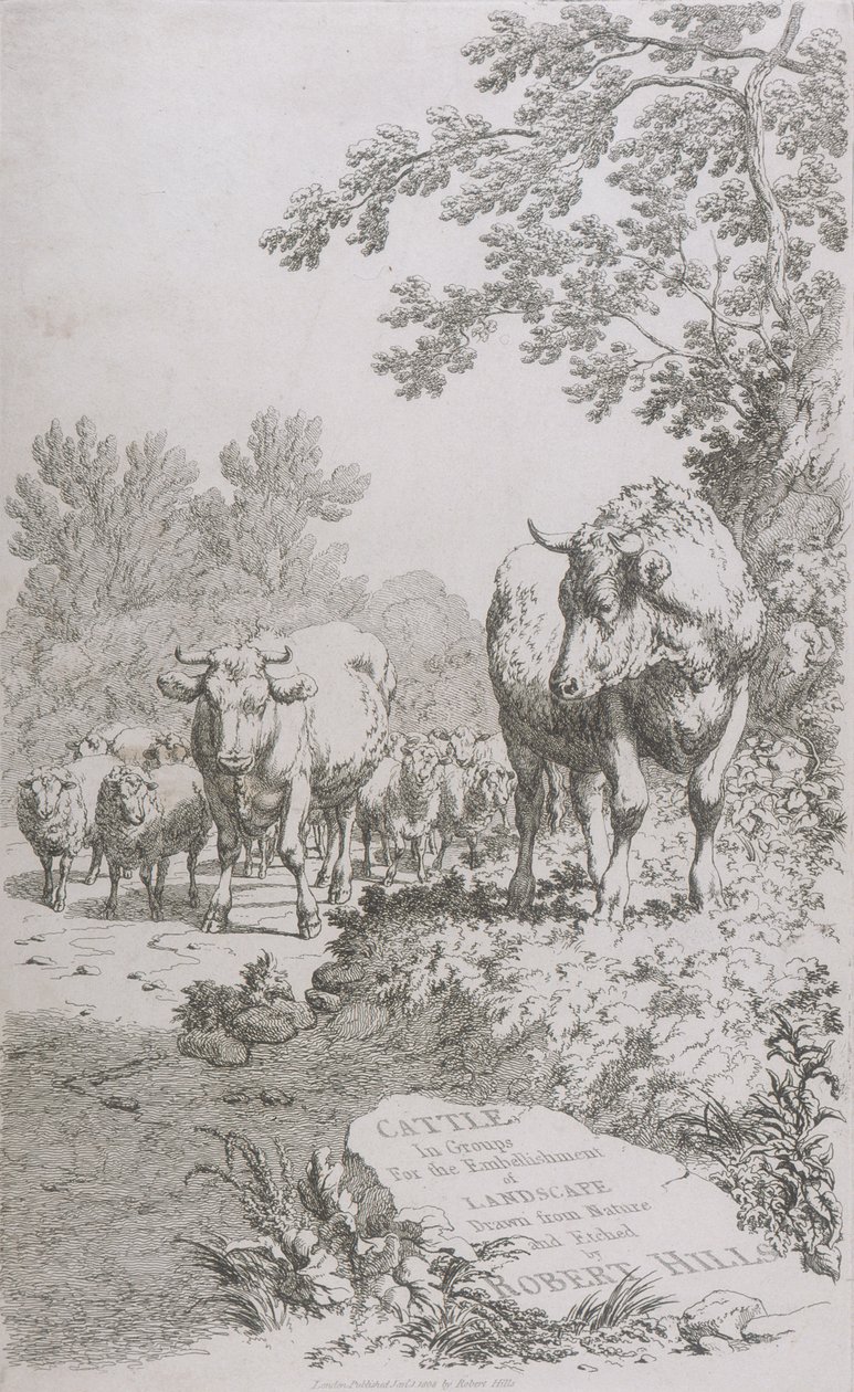 Page de titre pour Cattle in Groups for the embellishment of Landscape..., 1808 - Robert Hills