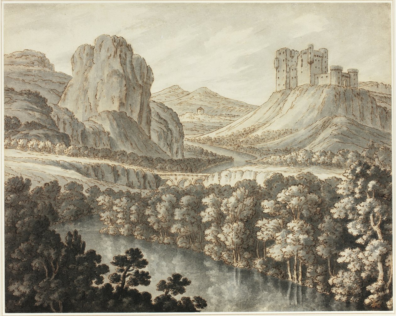 Un paysage romantique avec un château en ruine - Robert Adam