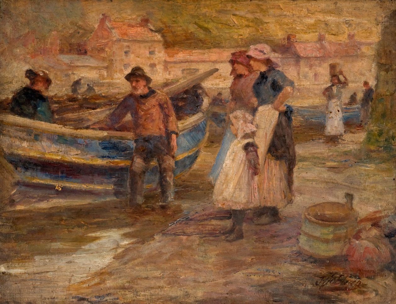 Scène de port avec des pêcheurs - Robert Jobling
