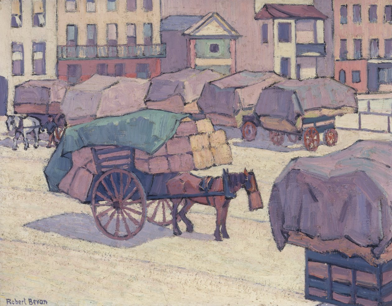 Chariots de foin, marché de Cumberland - Robert Polhill Bevan
