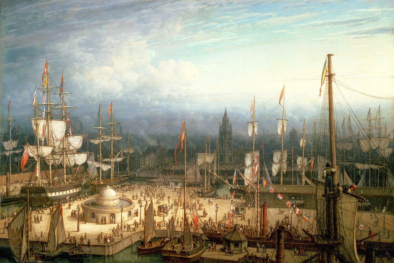 Navire clipper à quatre mâts dans le port de Liverpool, vers 1810 - Robert Salmon