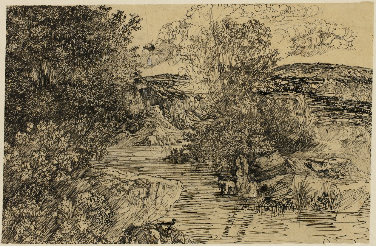 Baigneurs dans un ruisseau - Rodolphe Bresdin