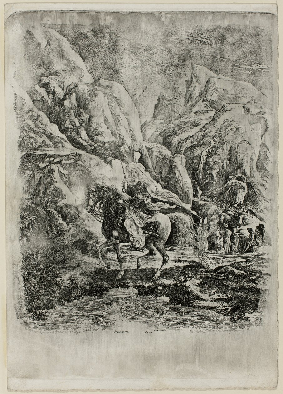 Cavalier oriental dans les montagnes - Rodolphe Bresdin