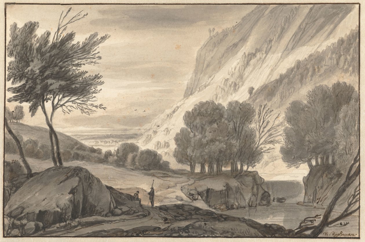 Paysage montagneux avec deux voyageurs - Roelant Roghman