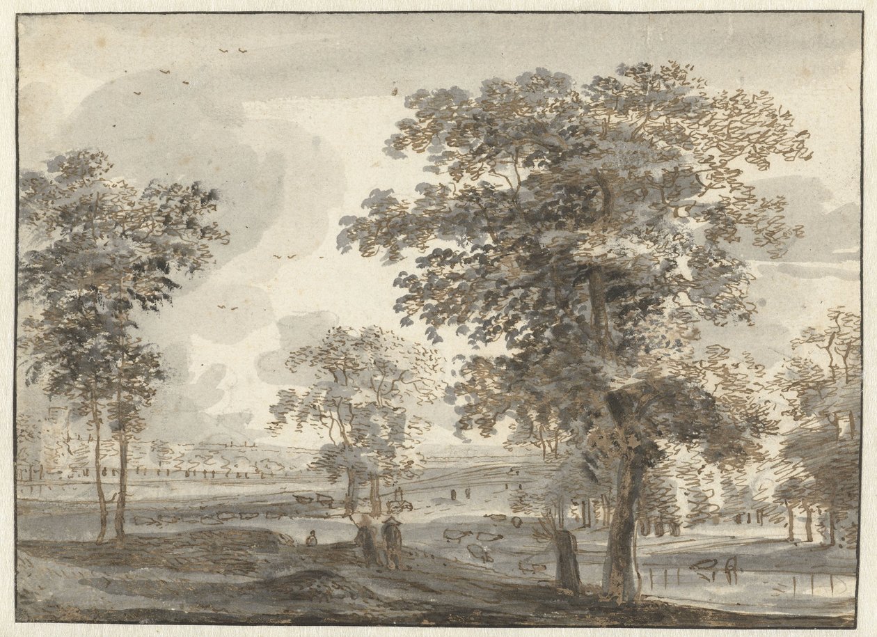 Paysage boisé avec bergers près d