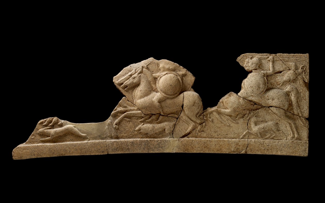 Frise représentant des paires de cavaliers, un lièvre, un chien et un cerf, seconde moitié du 6e siècle av. J.-C. - Roman