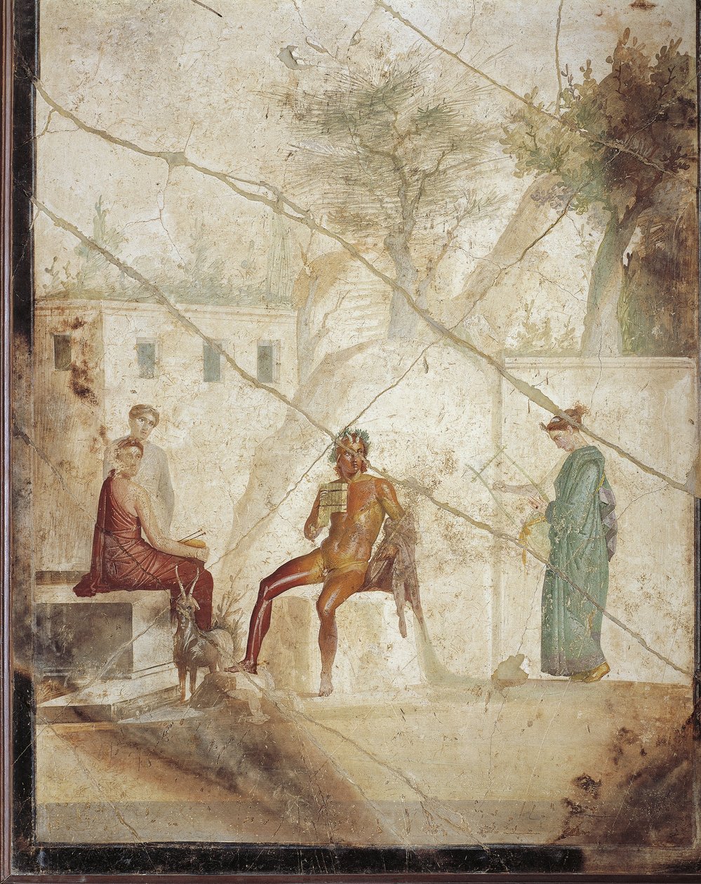 Fresque représentant Pan et les Nymphes de Pompéi, Italie - Roman