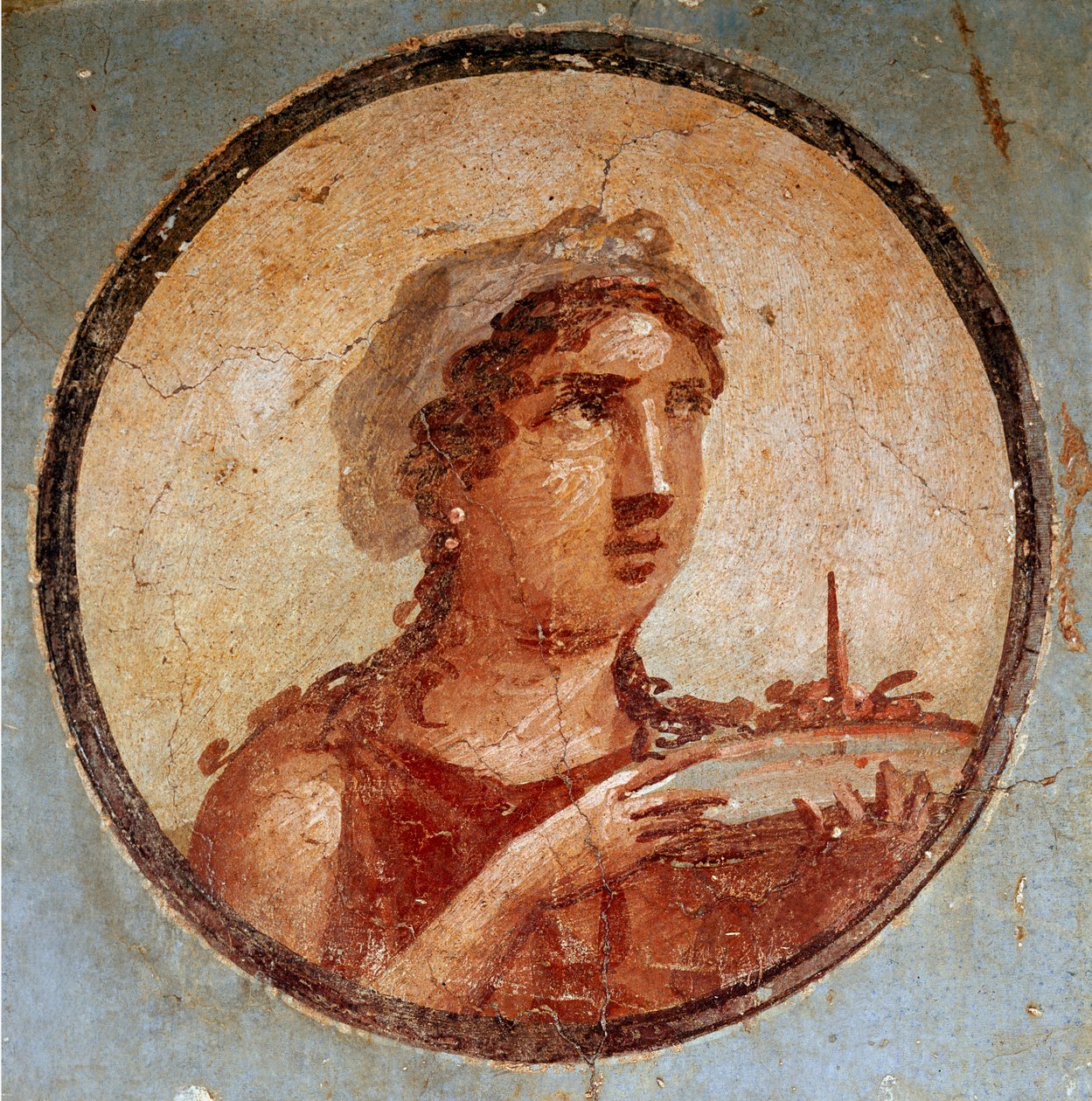 Jeune fille avec un plat de nourriture (fresque) - Roman