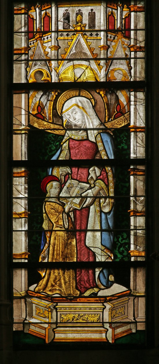 Vitrail représentant Sainte Anne enseignant la lecture à la Vierge, 1500-10 - Rouen School