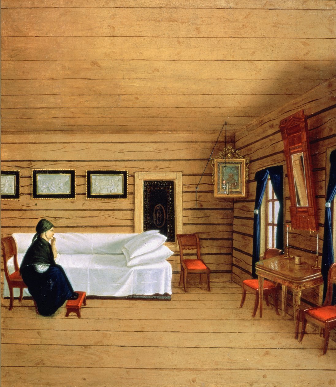 Intérieur avec une femme assise - Russian School