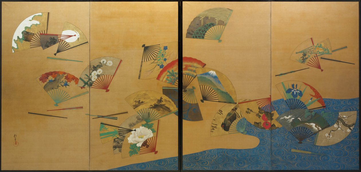 Éventails et ruisseau - Sakai Hoitsu
