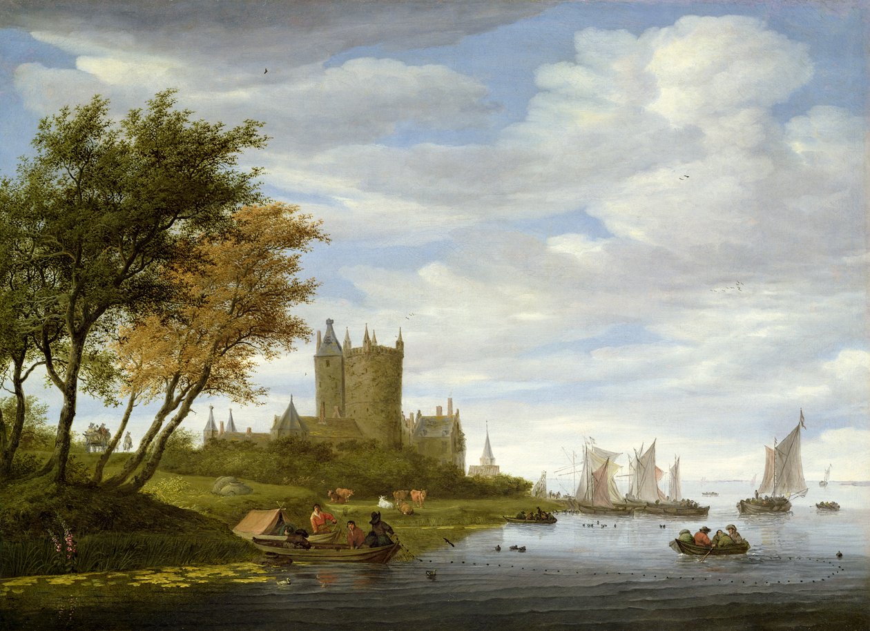 Estuaire fluvial avec un château - Salomon van Ruisdael or Ruysdael