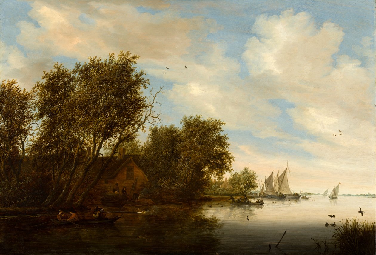 Vue de rivière avec chasseur de canards - Salomon van Ruisdael or Ruysdael