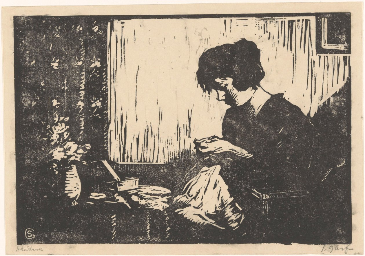 Femme cousant - Salomon Garf (signed by artist)