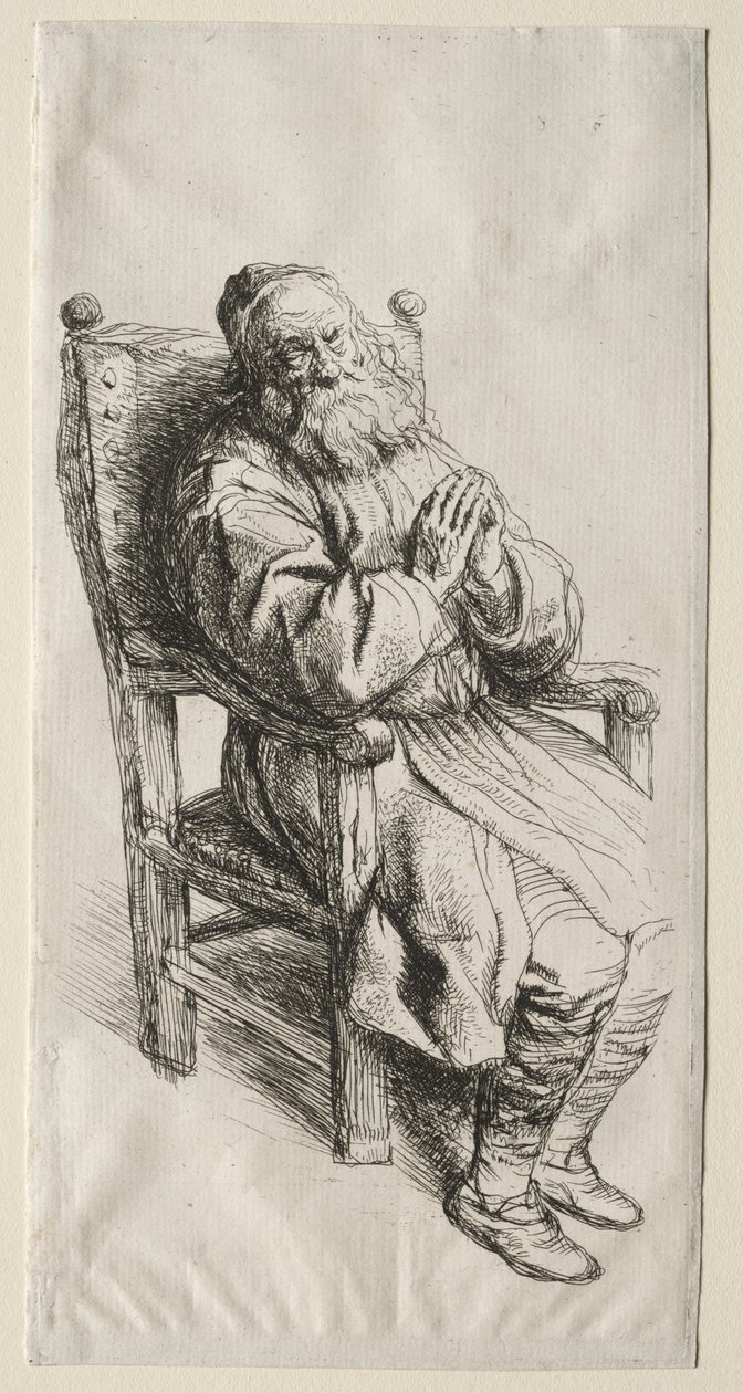 Un vieil homme dans un chariot, priant - Salomon Koninck