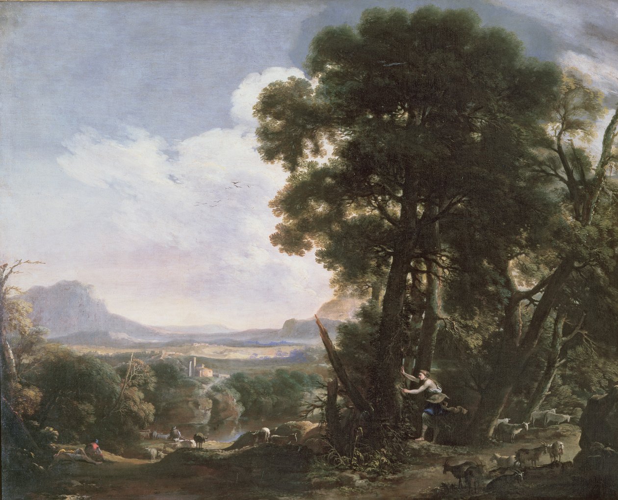 Erminia grave le nom de Tancrède sur un arbre - Salvator Rosa