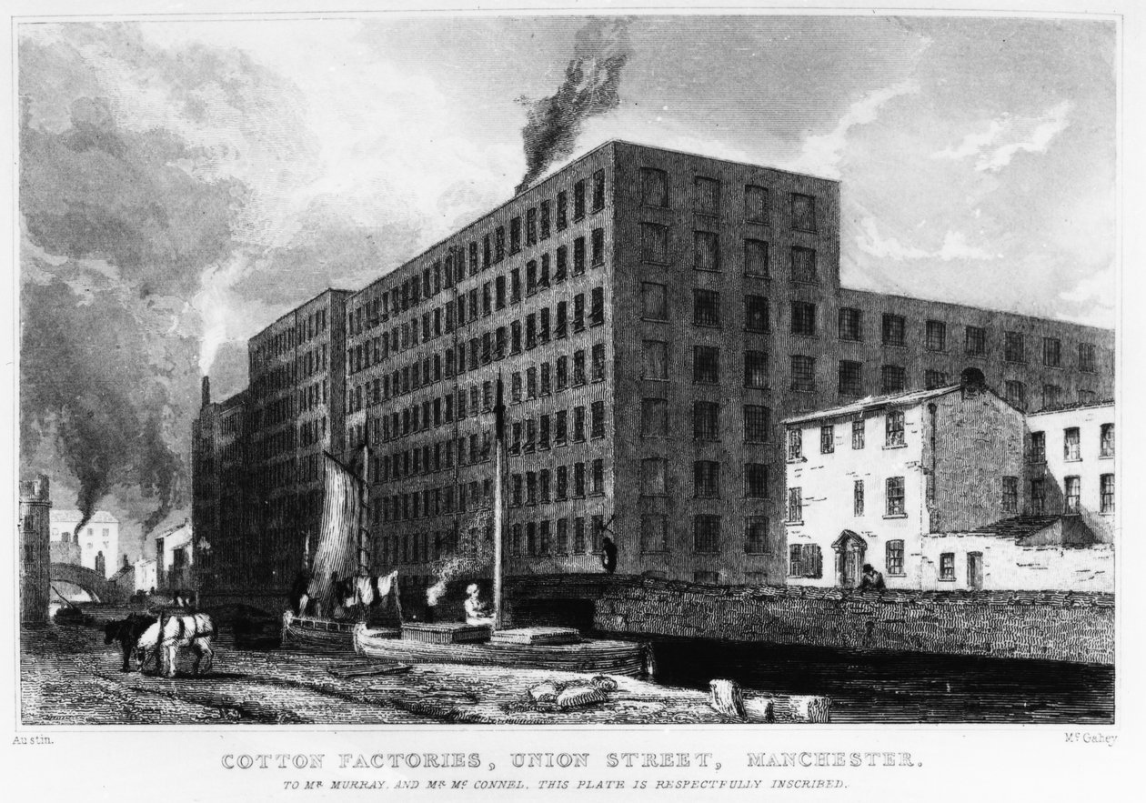 Usines de coton, Union Street, Manchester, gravé par John McGahey, 1829 - Samuel Austin