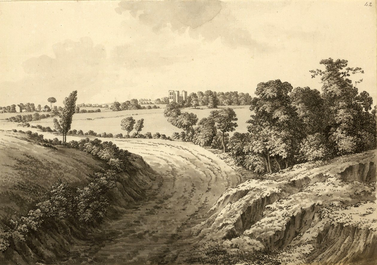 Hardwick Hall depuis Thakley Lane dans le Derbyshire - Samuel Hieronymous Grimm